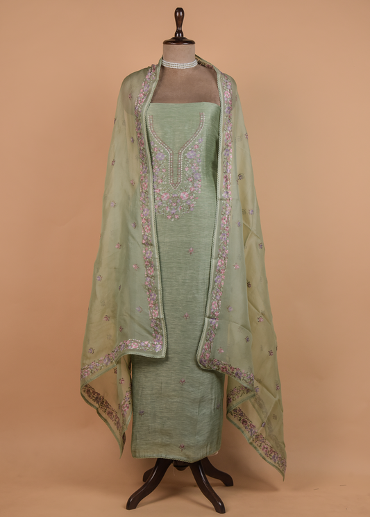 Green Linen Dress Material