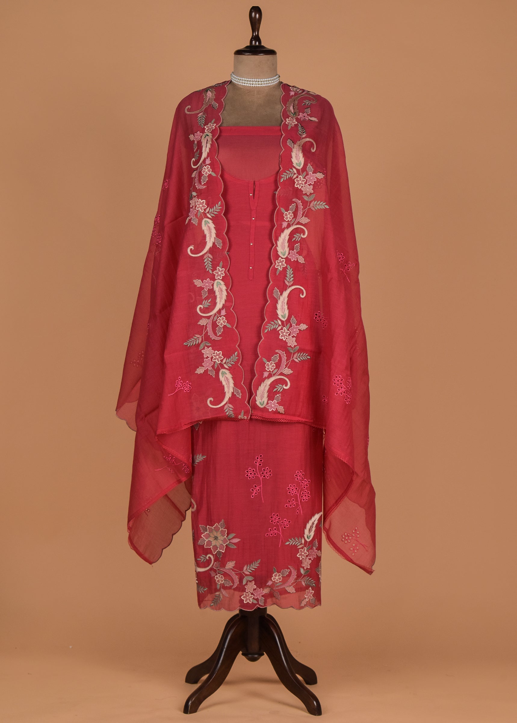 Red Mul Chanderi Dress Material