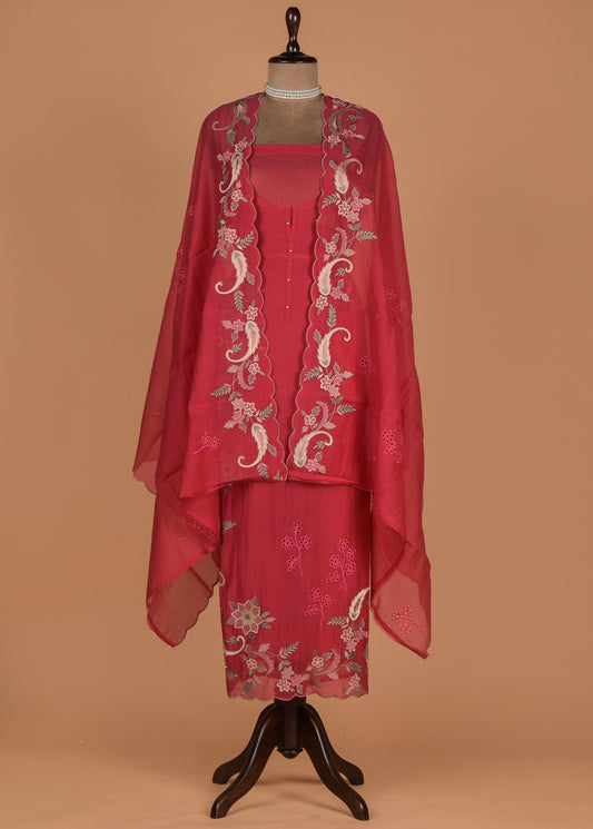 Red Mul Chanderi Dress Material