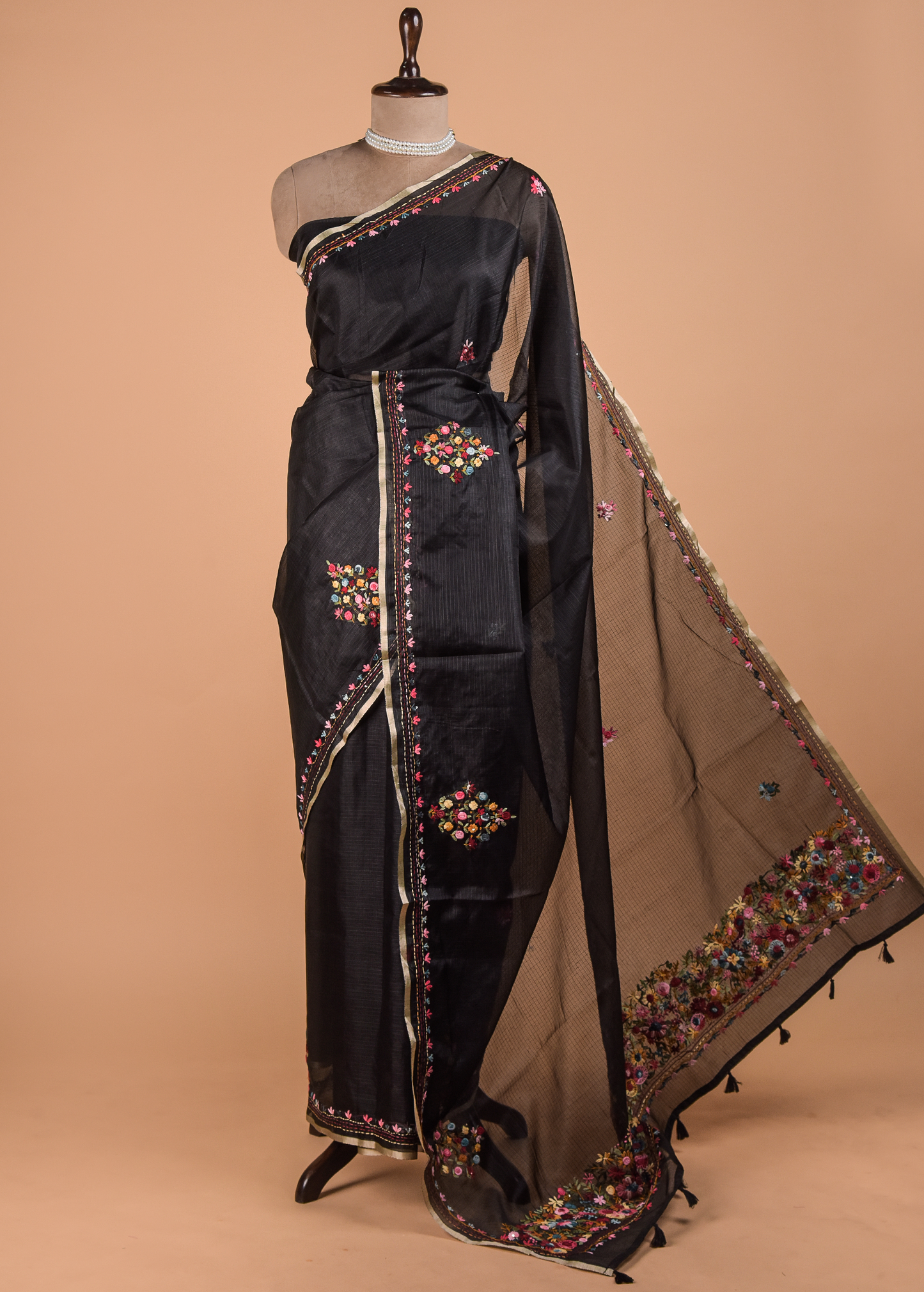 Black Linen Cotton Saree