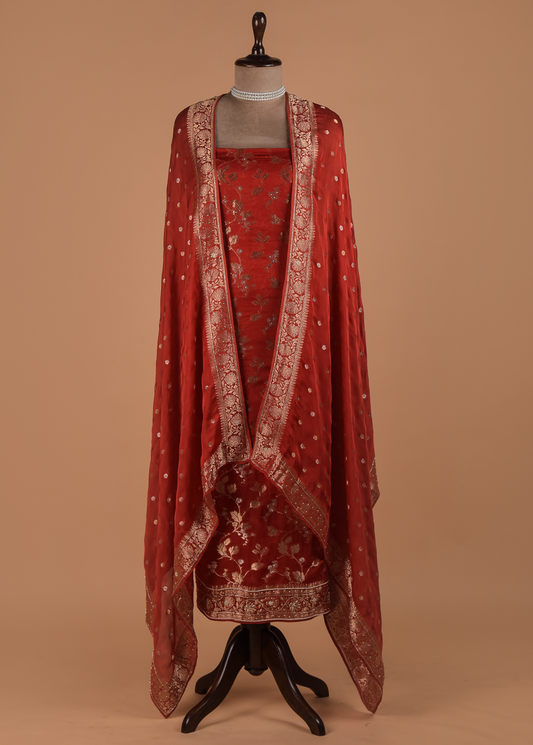 Red Dola Silk Dress Material