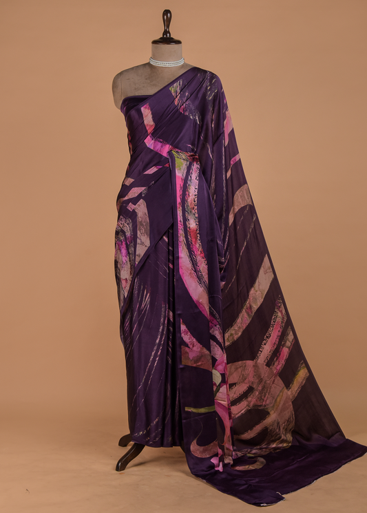Purple Printed Silk Saree | Greenways Delhi
