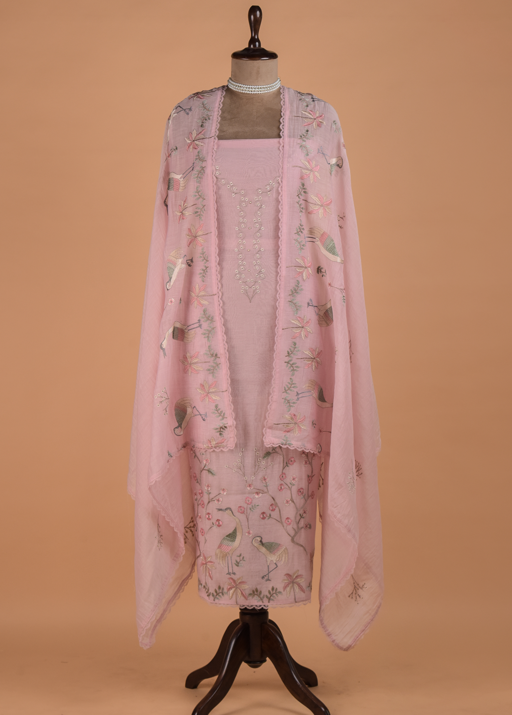 Pink Handwoven Chanderi Dress Material | Greenways Delhi