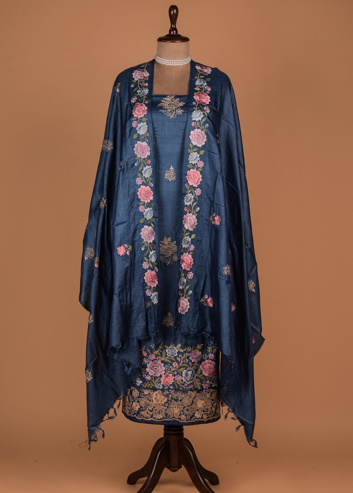 Blue Tussar Dress Material