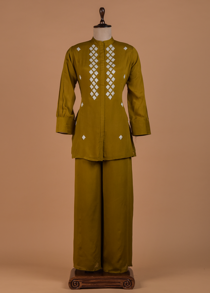 Green Satin Georgette Coord Set