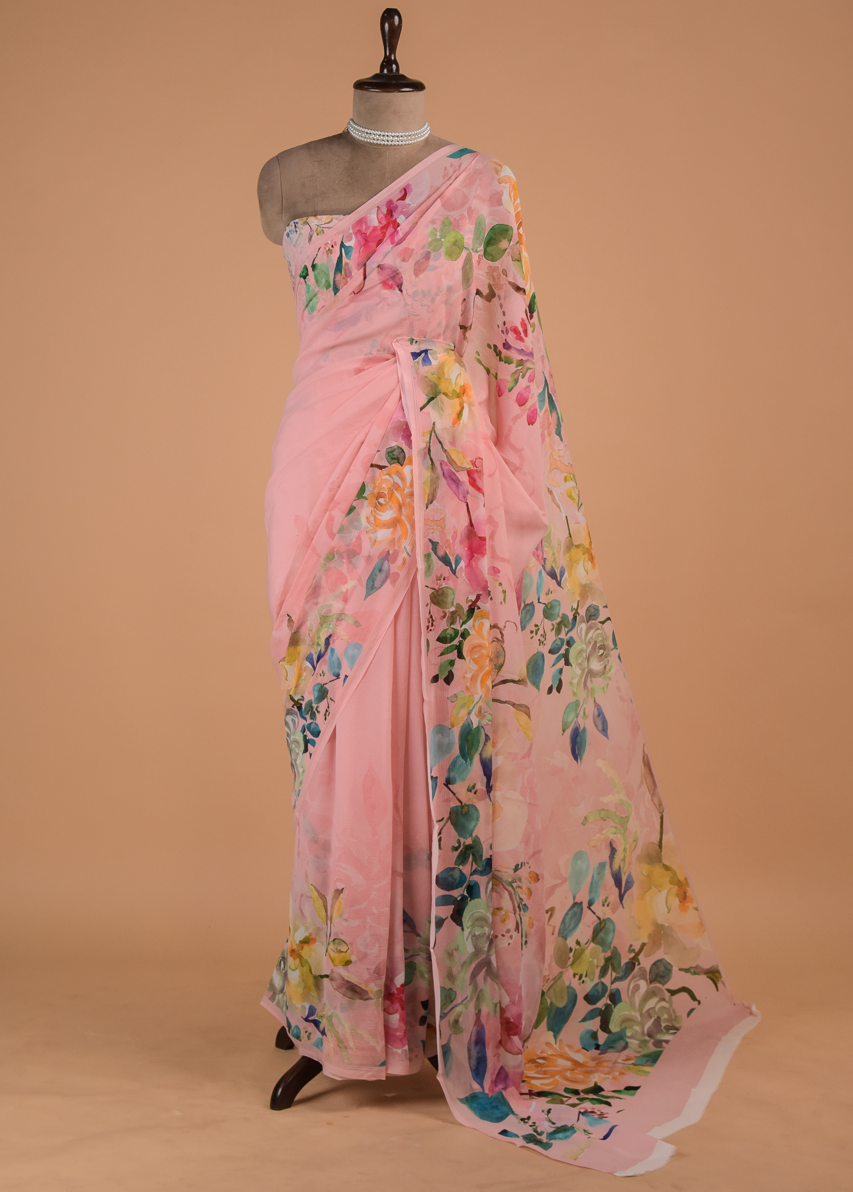 Pink Printed Chiffon Saree | Greenways