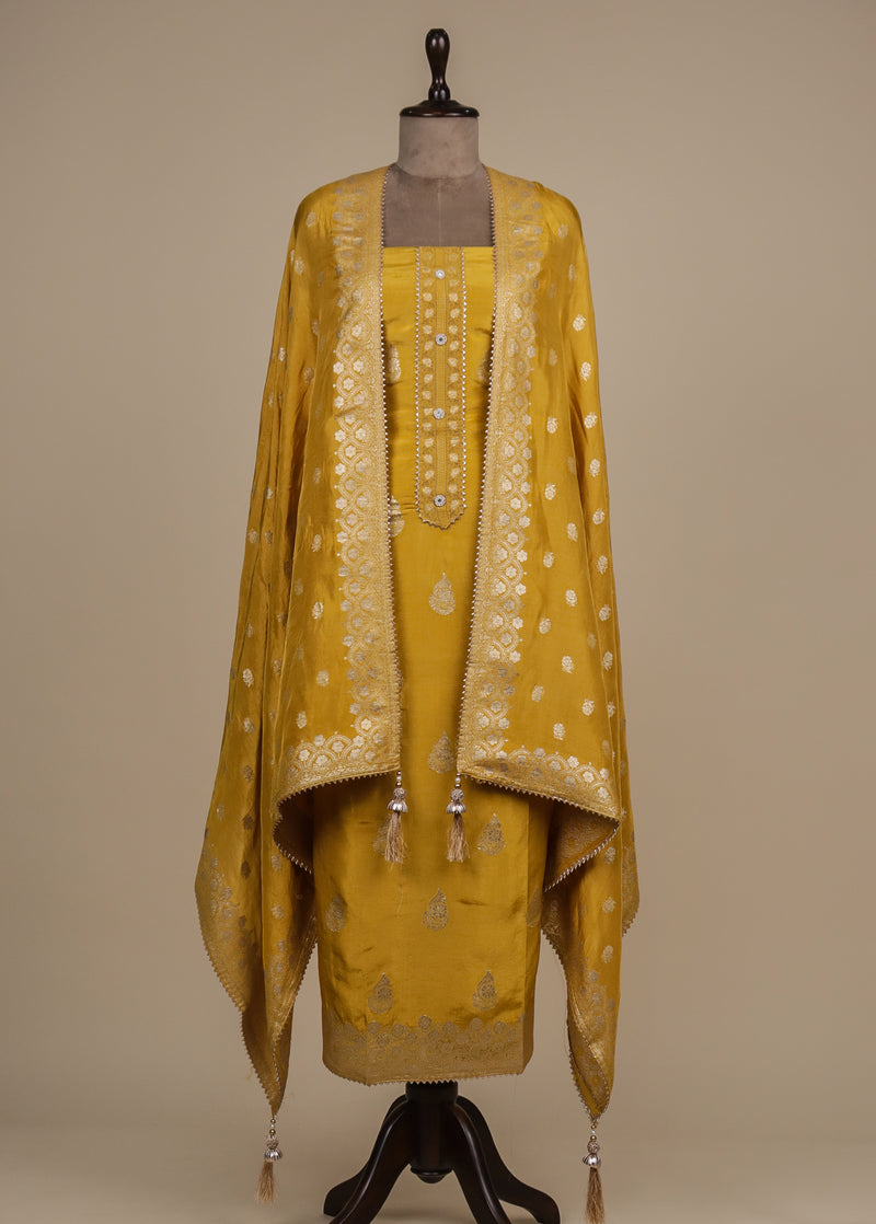 Yellow Upada Silk Dress Material