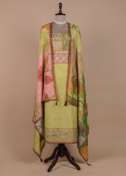 Green Crepe Dress Material