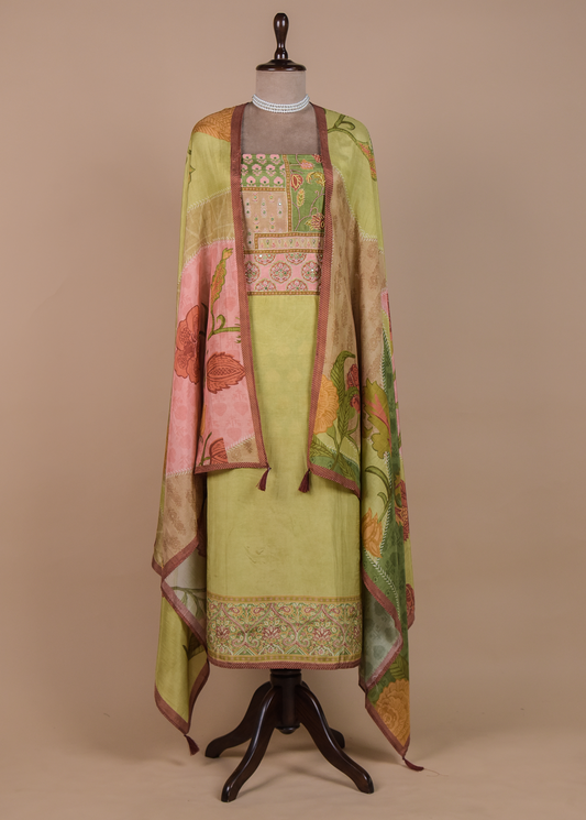 Green Crepe Dress Material