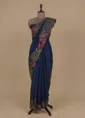 Blue Tussar Designer/embroidery Saree