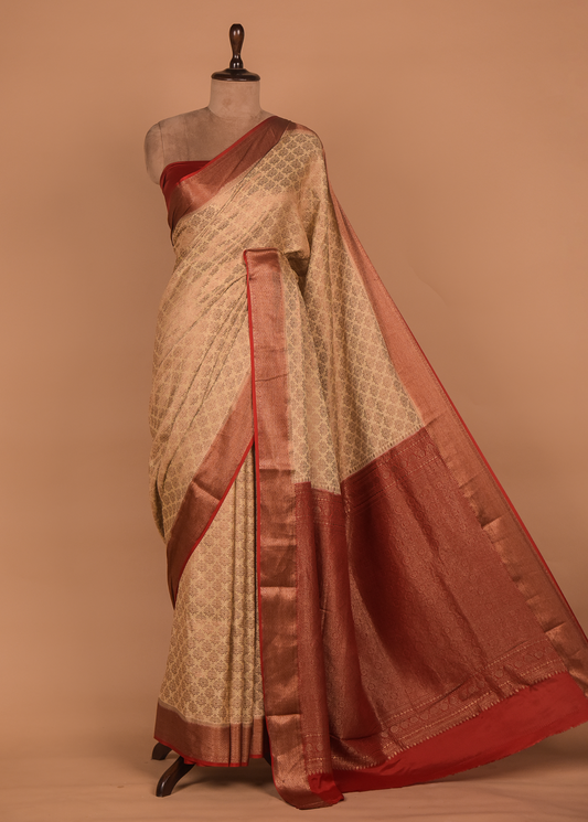 Cream Crepe Banarasi Saree
