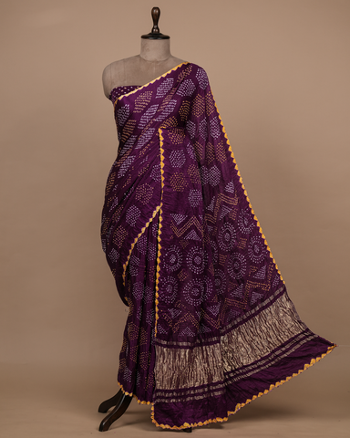 Purple Gajji Silk Bandhani Saree