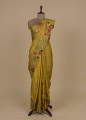 Yellow Embroidered Tussar/ Embroidery Saree