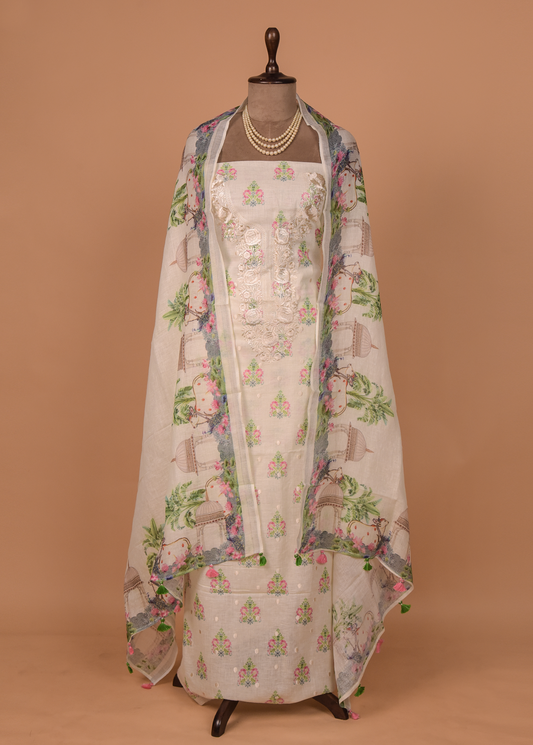 White Linen Dress Material