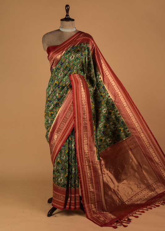 Green Art Satin Patola Saree