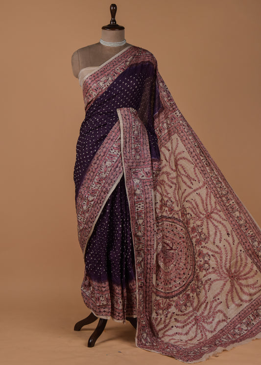 Purple Tussar Printed Saree