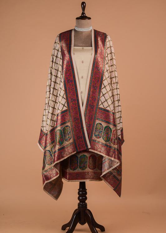 White Dola Silk Dress Material