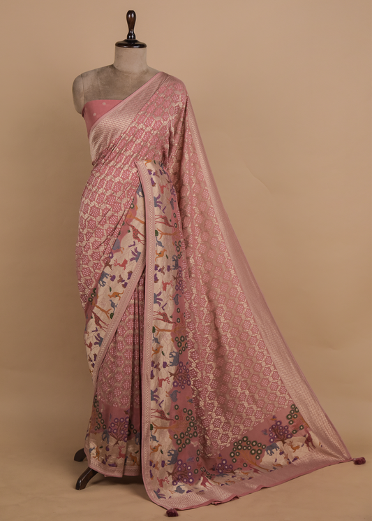 Pink Georgette Bandhani Saree