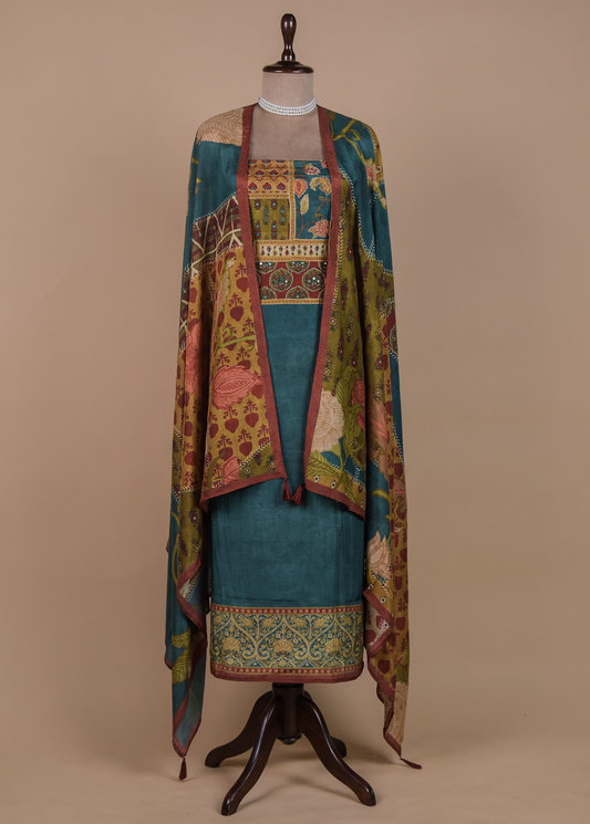 Blue Crepe Dress Material