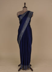 Blue Satin Crepe Embroidered Saree