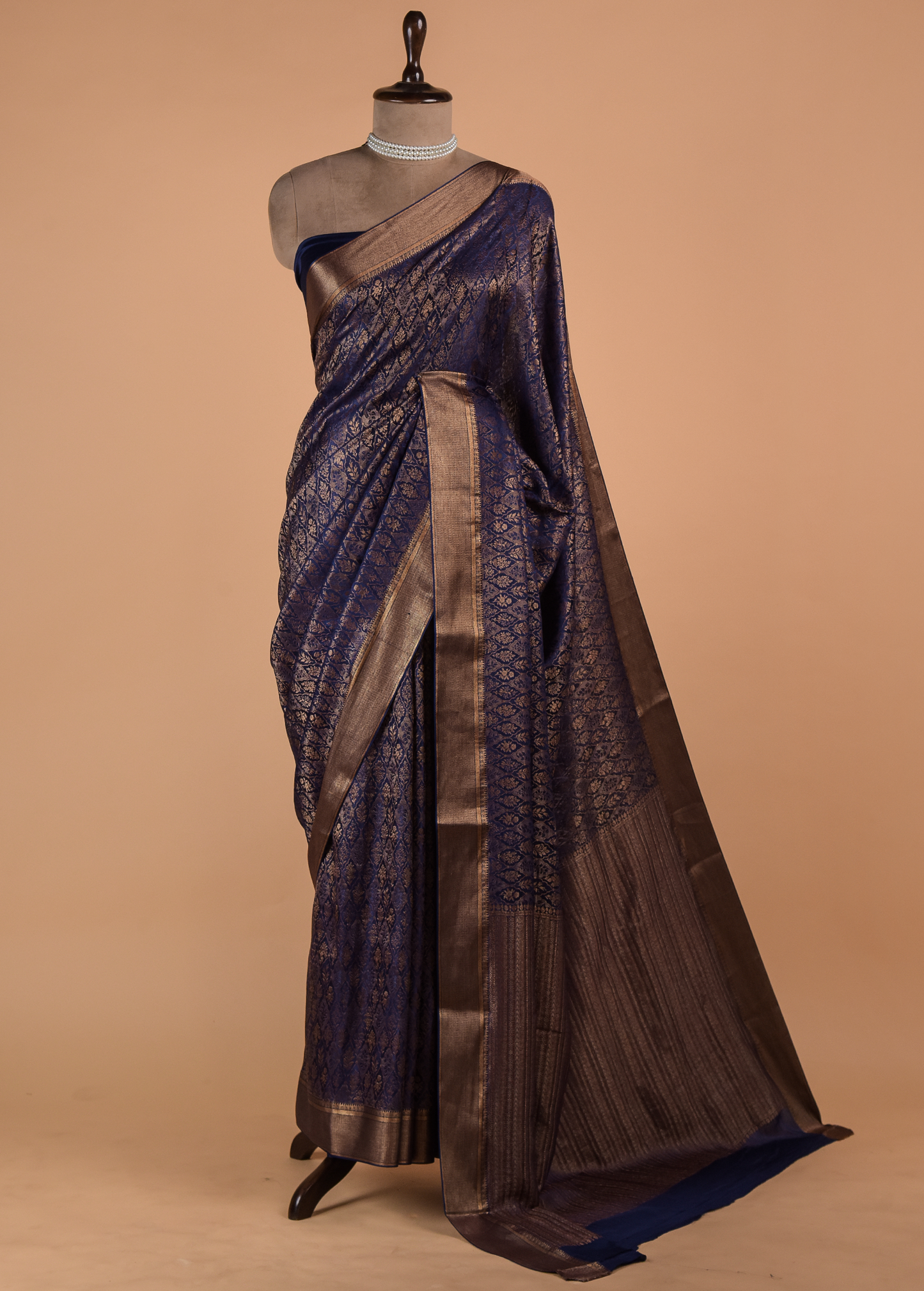 Blue Crepe Banarasi Saree