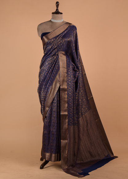 Blue Crepe Banarasi Saree