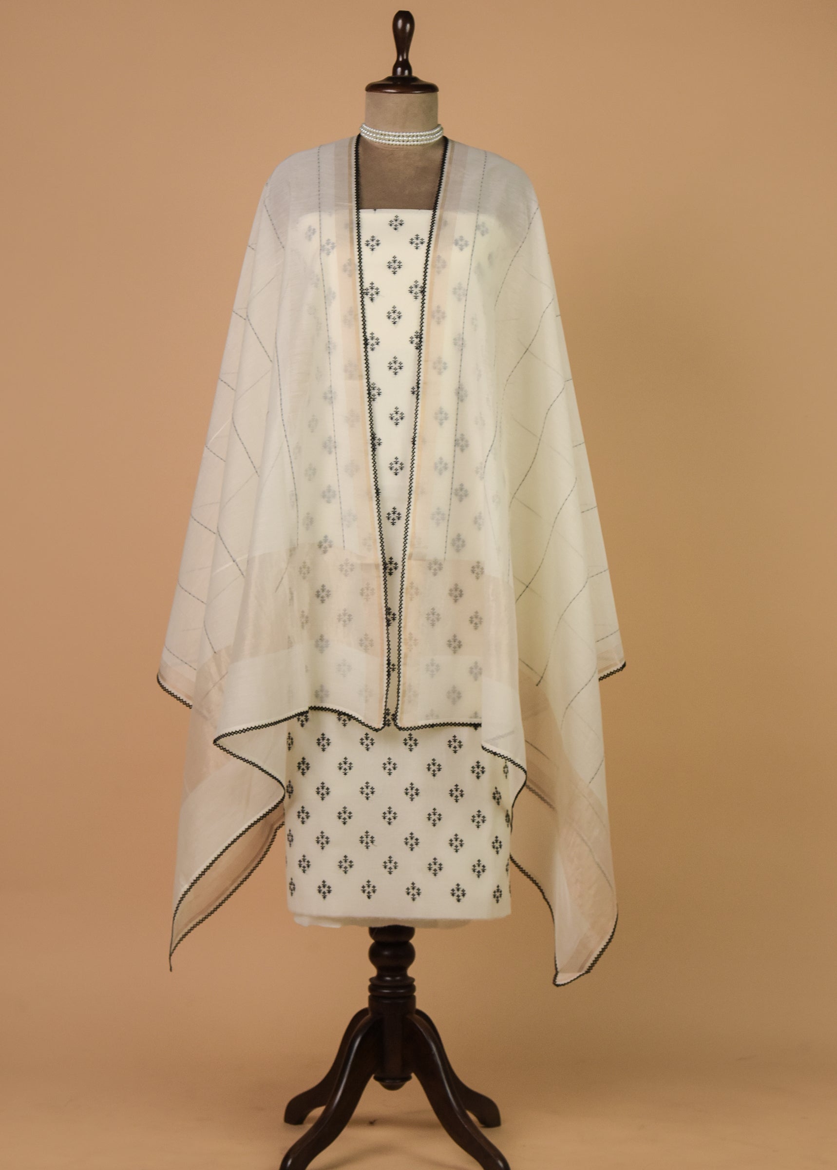 White Mul Chanderi Dress Material