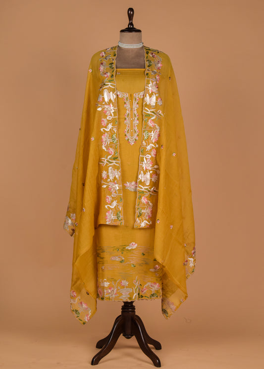 Yellow Mul Chanderi Dress Material