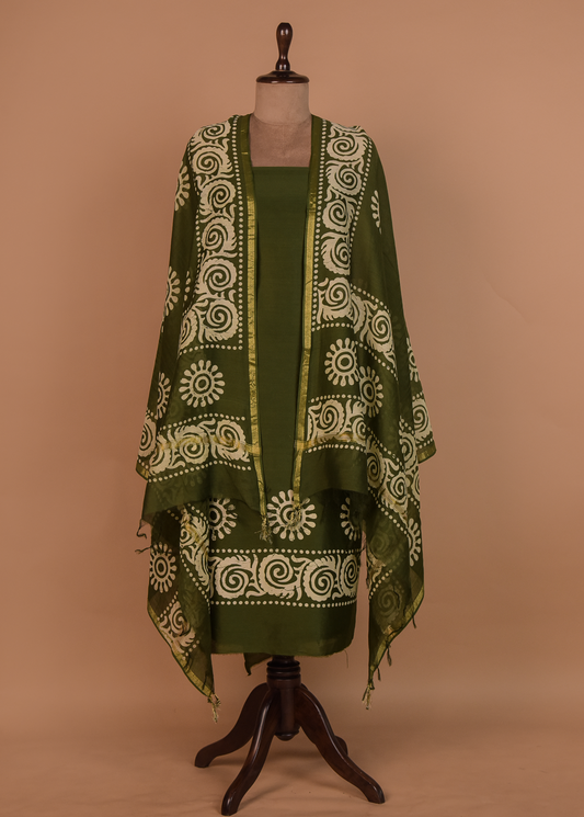 Green Chanderi Dress Material