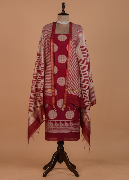 Red Cotton Dress Material