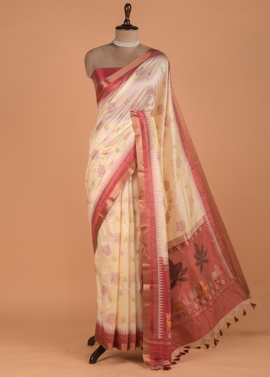 Cream  Art Tussar Patola Saree