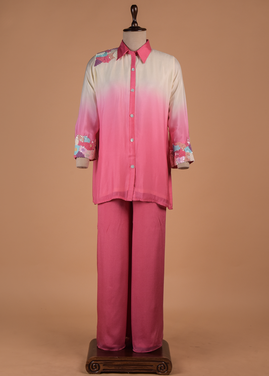 Pink Crepe Silk Coord Set