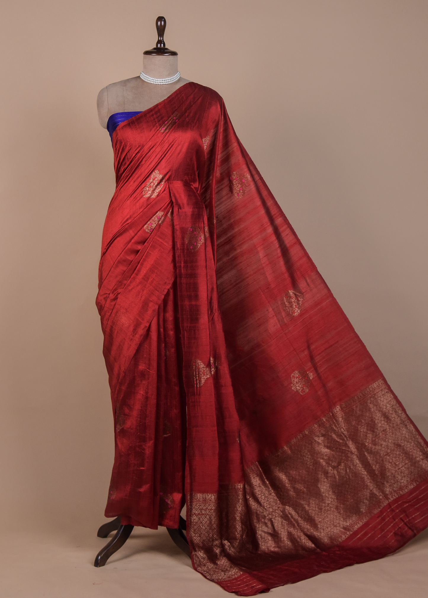 Red Raw Tussar Silk Banarasi Saree