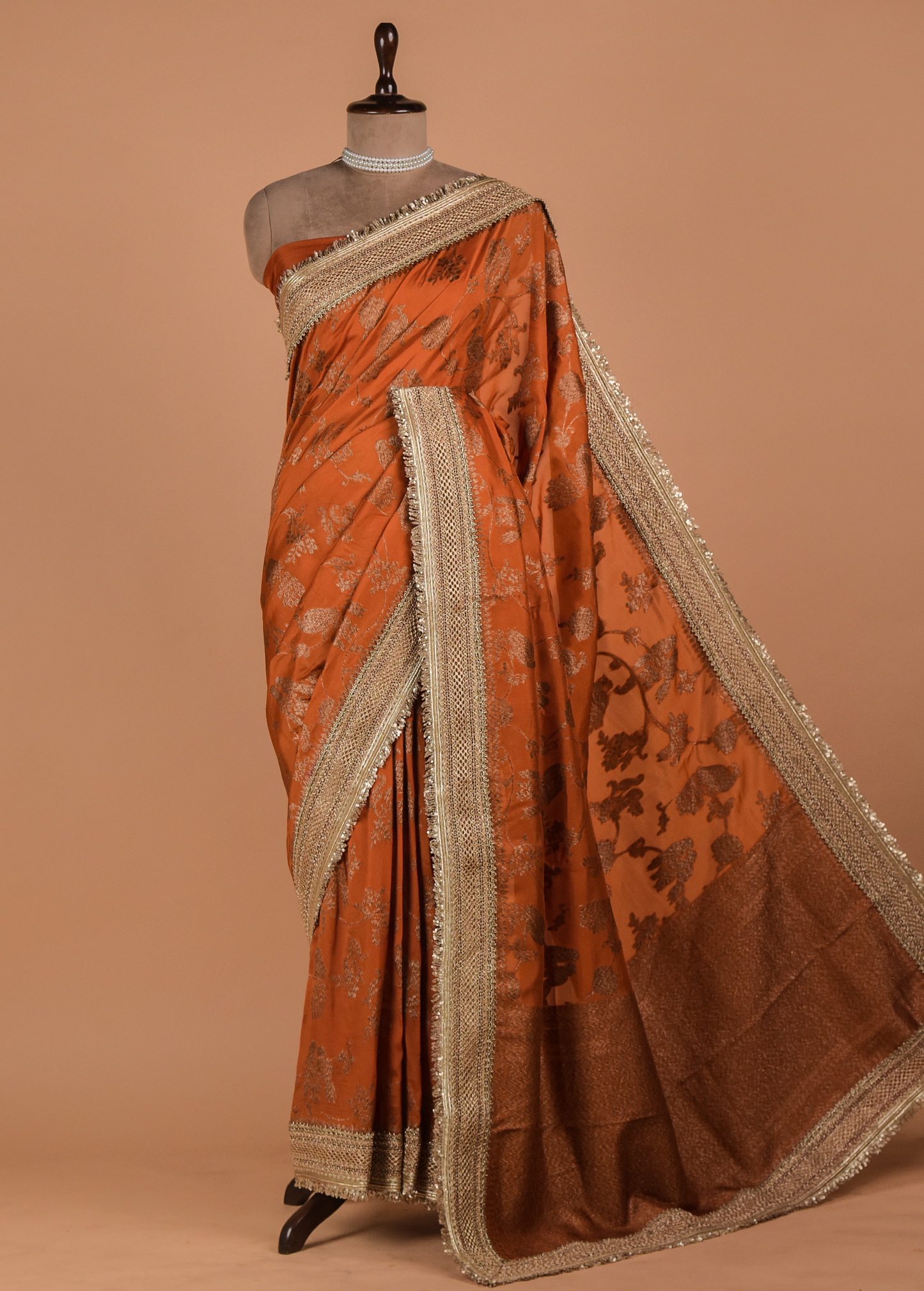 Orange Organza Embroidered Saree