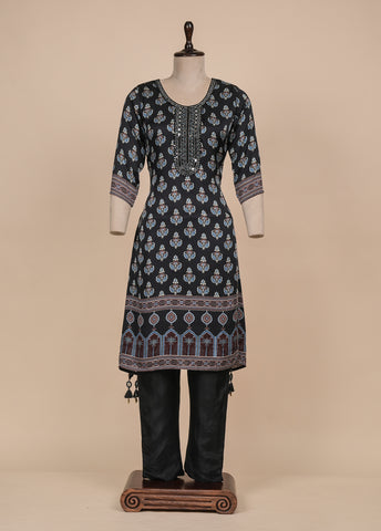 Blue Gajji Crepe Kurti Set