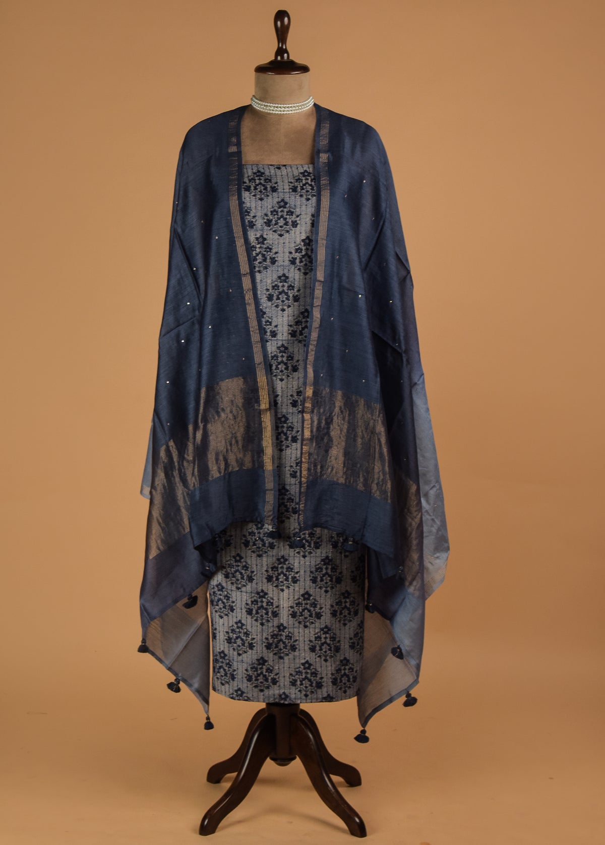 Blue Tussar Dress Material