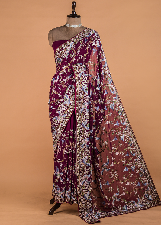Pink Georgette Embroidered Saree