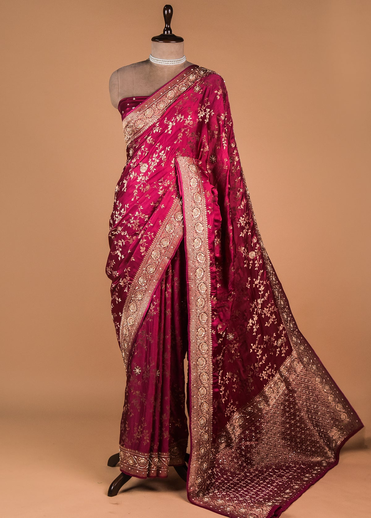 Pink Satin Banarasi Saree