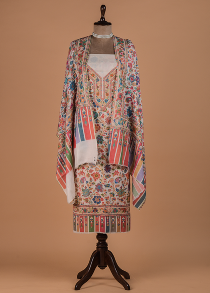 Cream Pashmina Dress Material