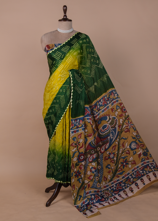 Multicoloured Tussar Bandhani Saree