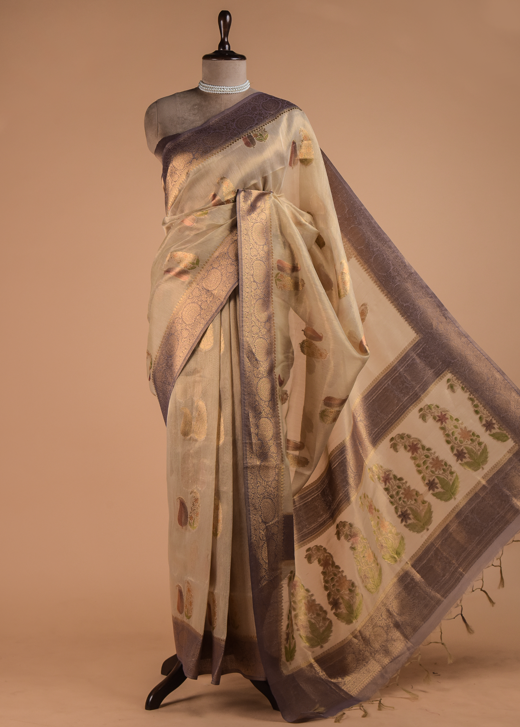 Beige Tissue Cotton Banarasi Saree