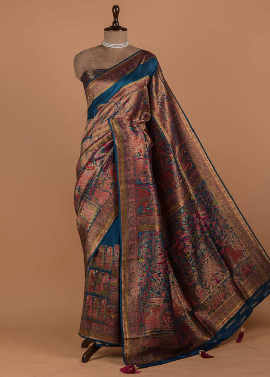 Blue Moroccan Silk Embroidered Saree