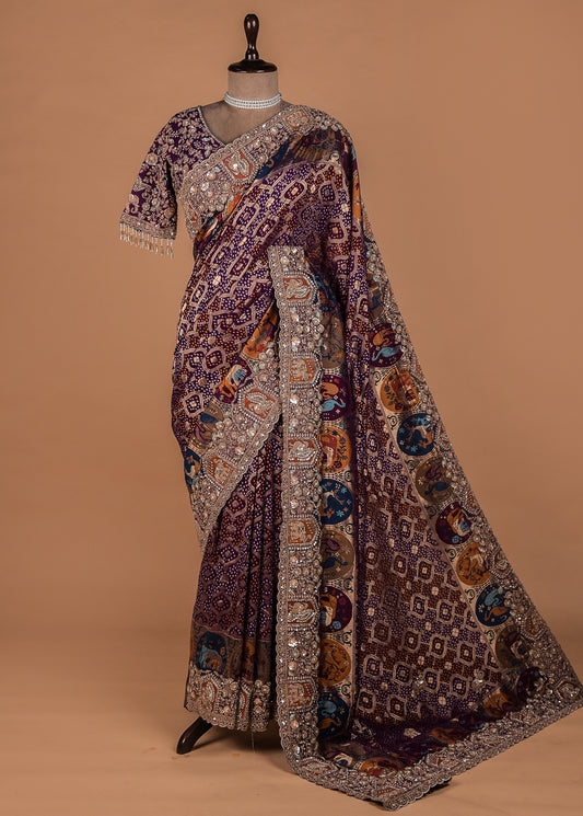 Purple Georgette Banarasi Saree