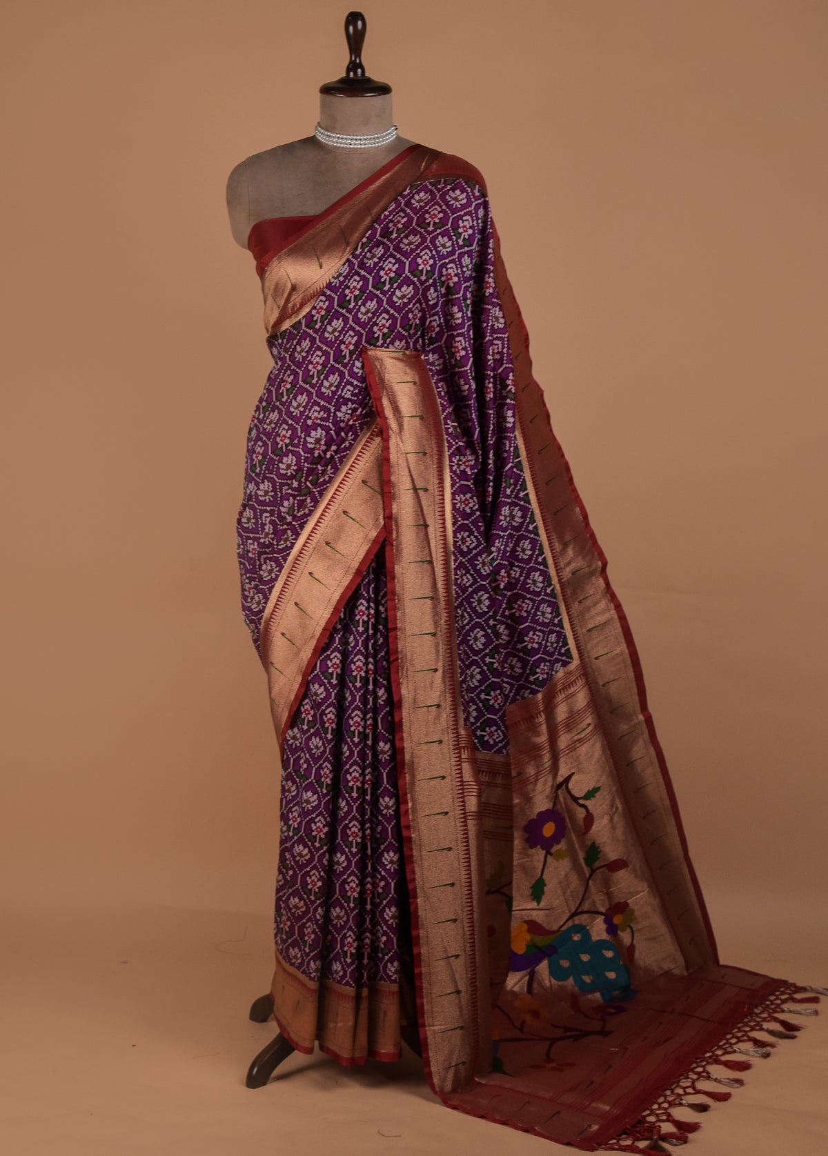 Purple Art Satin Patola Saree