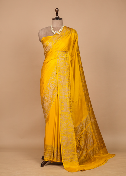 Yellow Crepe Banarasi Saree