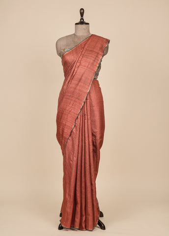 Red Tussar Printed Saree