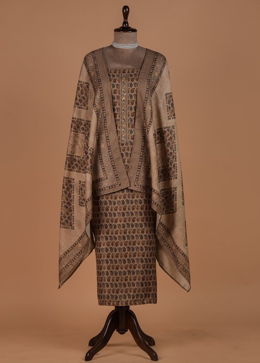 Beige Pashmina Dress Material