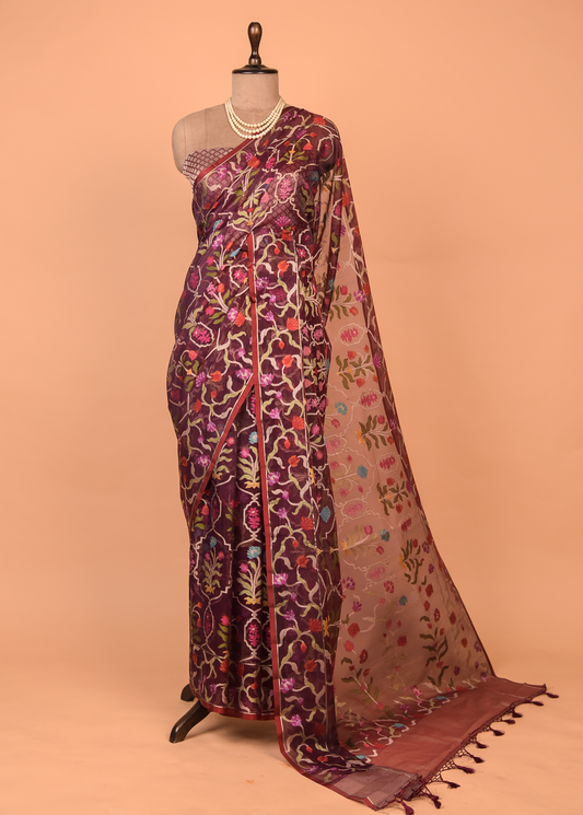 Wine Cotton Saree