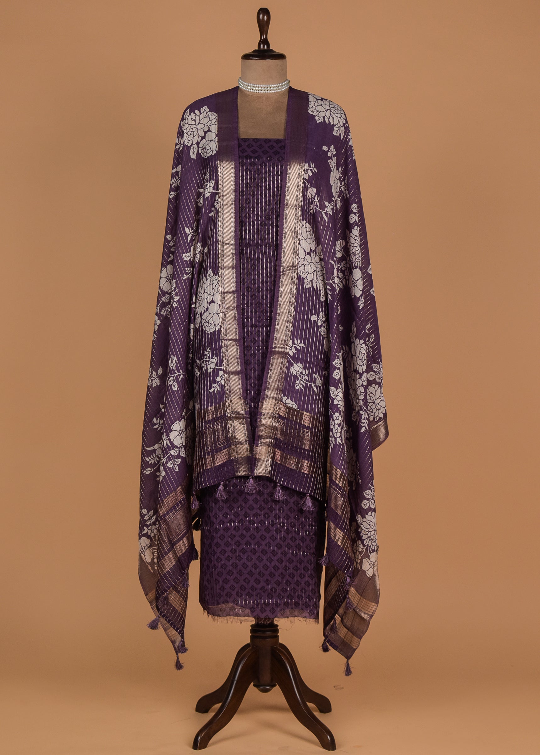 Purple Muslin Crepe Dress Material