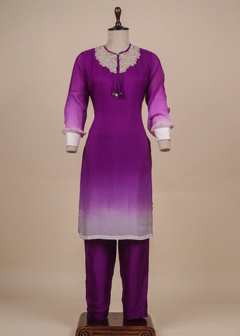 Purple Cotton Silk Straight Set